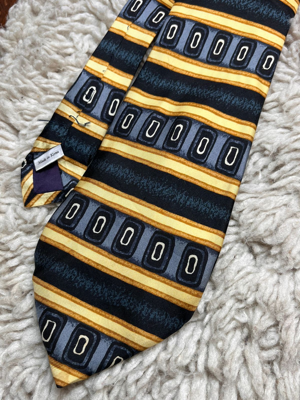 Vintage Geometric Abstract Striped Gold Black & Grey TIE
