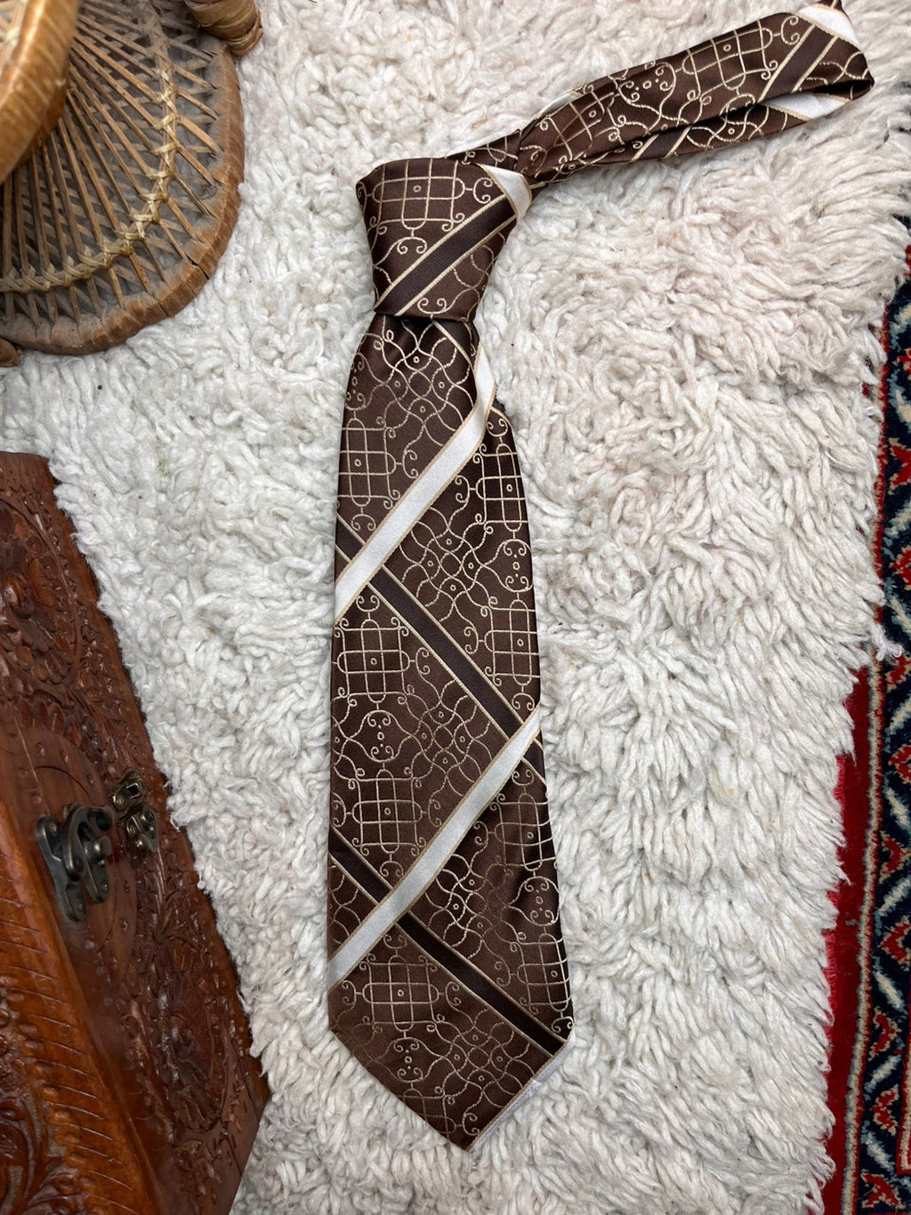 Vintage Tootal Geometric Filigree Diagonal Stripe TIE