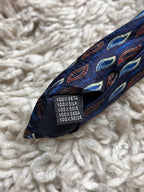Vintage Pure Silk Navy Blue Red Geometric Abstract Flame Pattern TIE