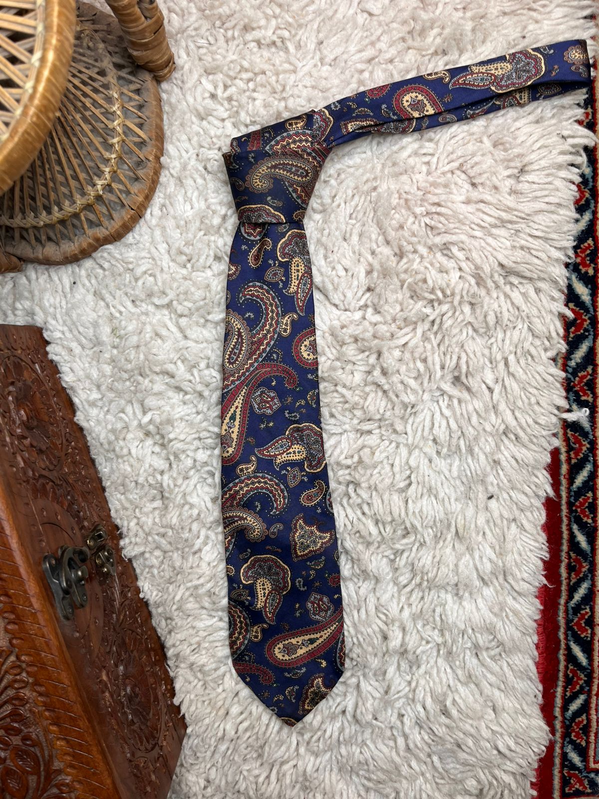 Vintage St Michael Navy Blue Red Gold Paisley TIE