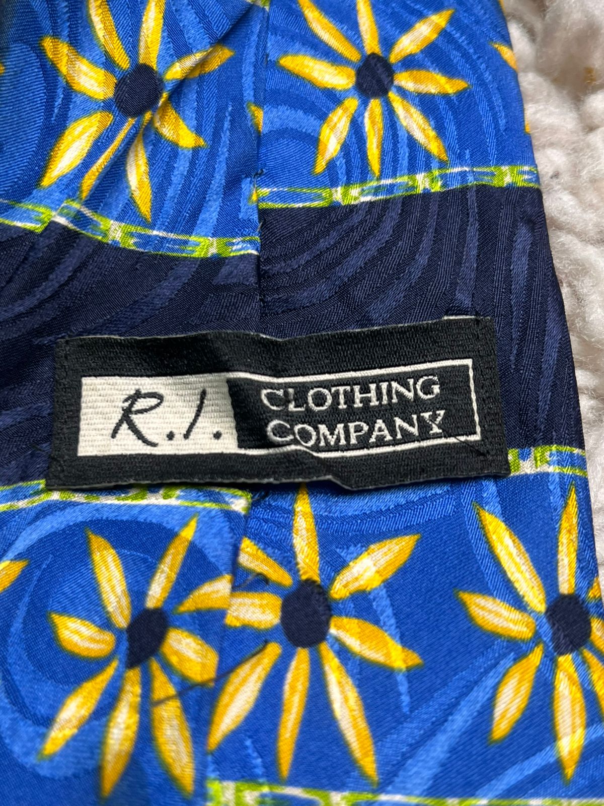R.I. Clothing Co Navy Blue Yellow Sunburst Floral TIE