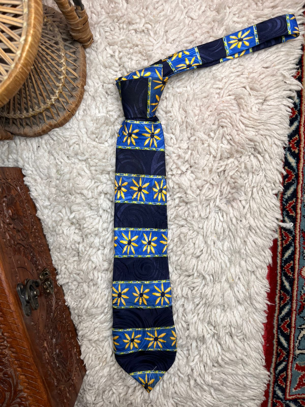R.I. Clothing Co Navy Blue Yellow Sunburst Floral TIE