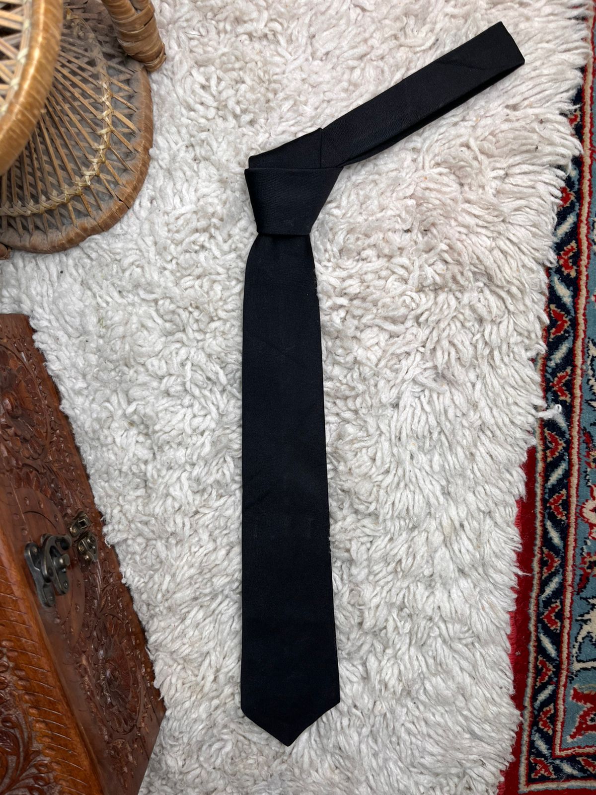HORTEX Vintage Solid Black Slim Polyester TIE