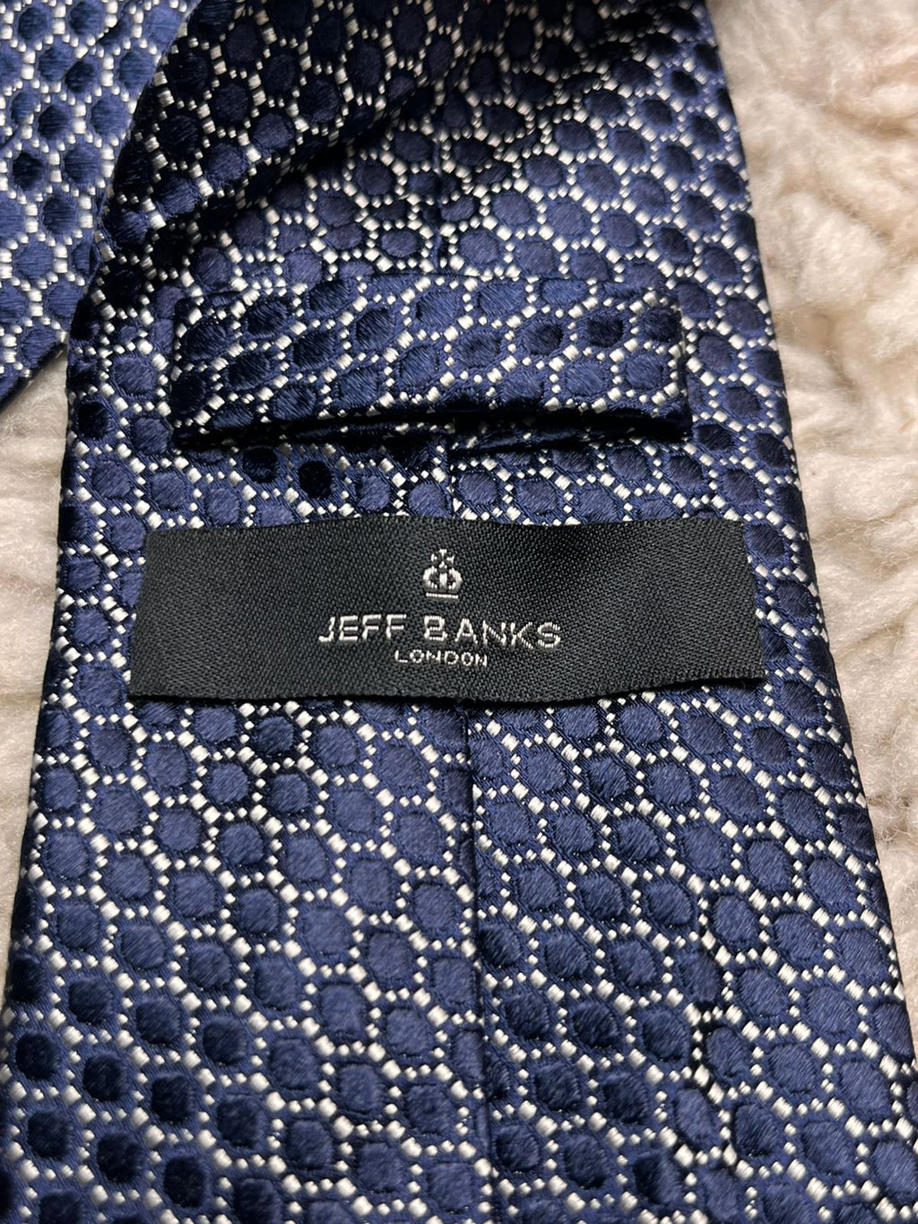 JEFF BANKS London Navy Blue Geometric Textured TIE