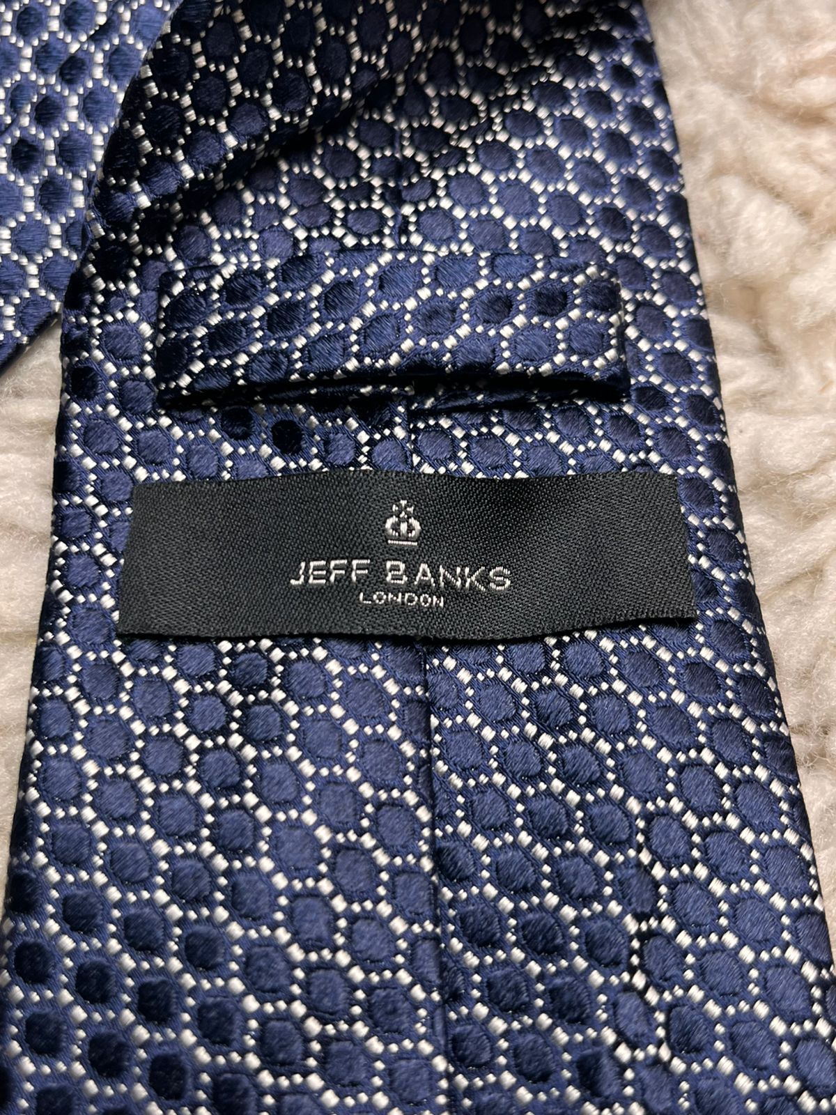 JEFF BANKS London Navy Blue Geometric Textured TIE