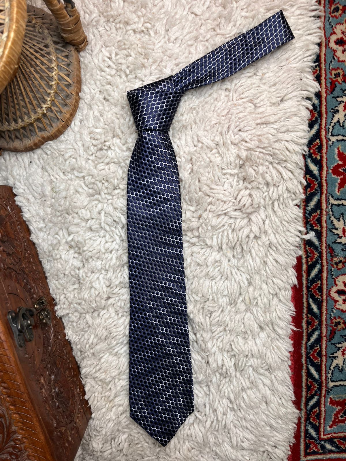 JEFF BANKS London Navy Blue Geometric Textured TIE