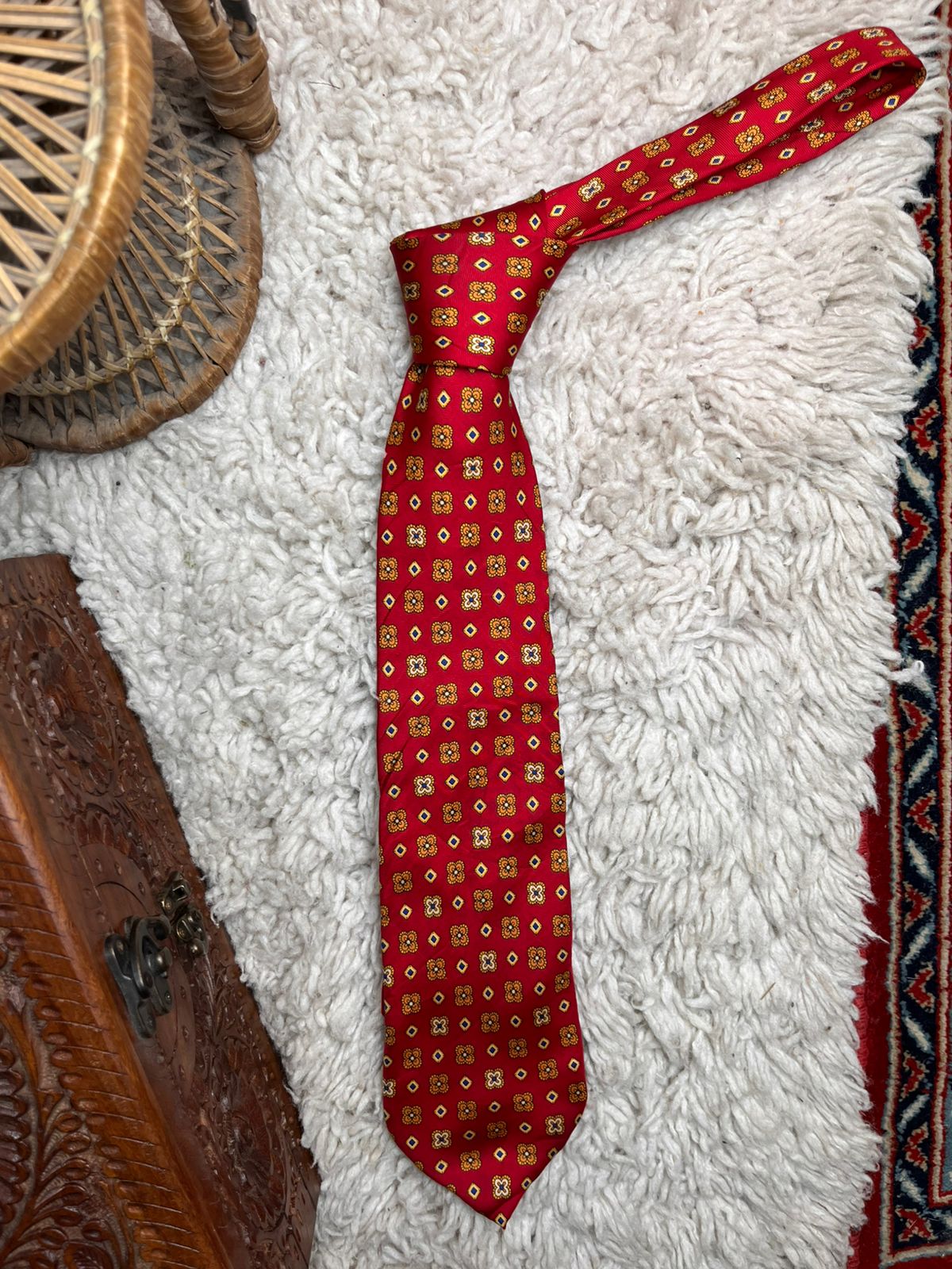 ANGELO ROSANI Red Floral Medallion Geometric TIE