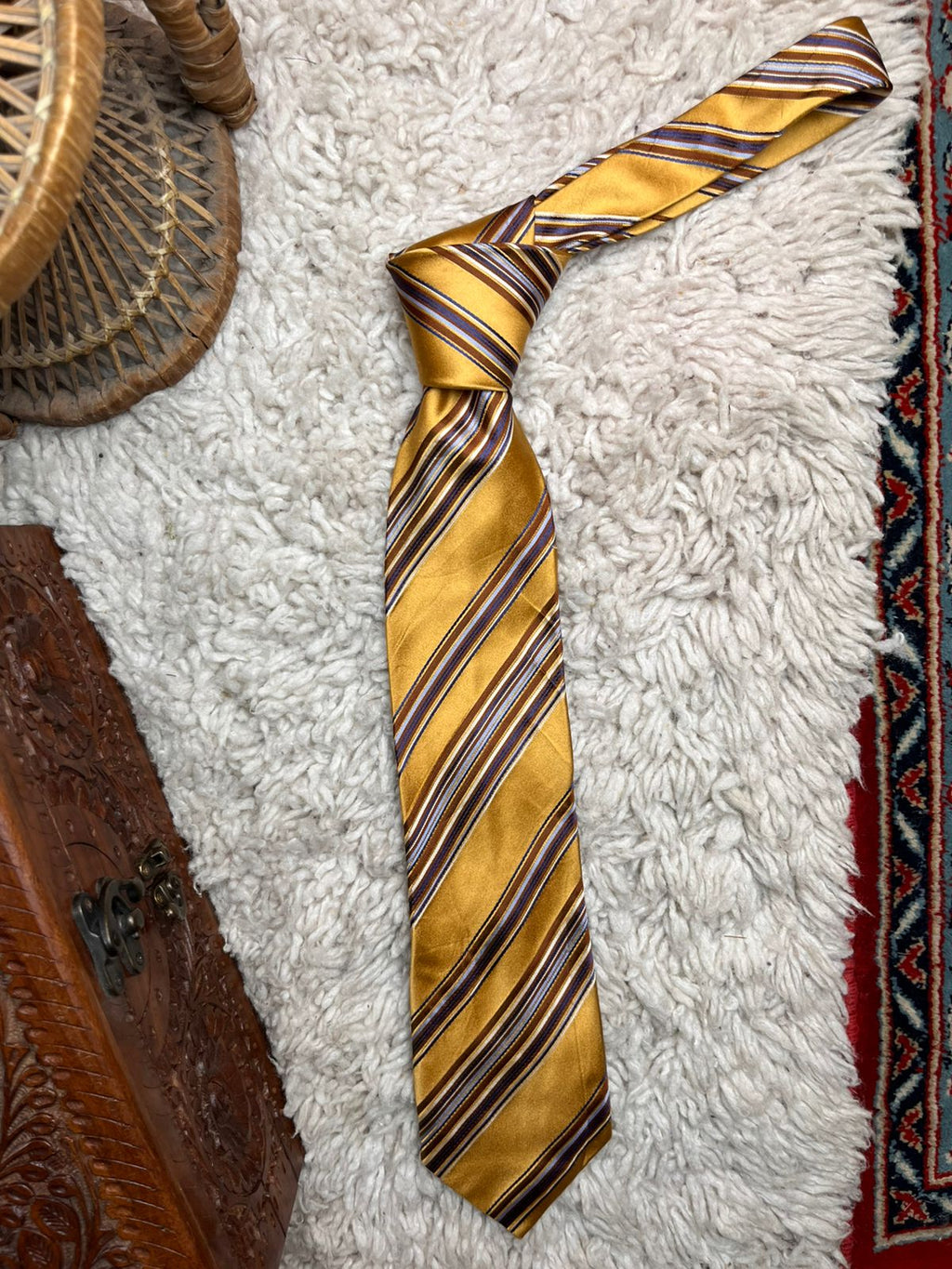 J. PLOENES Gold Mustard Brown Striped TIE