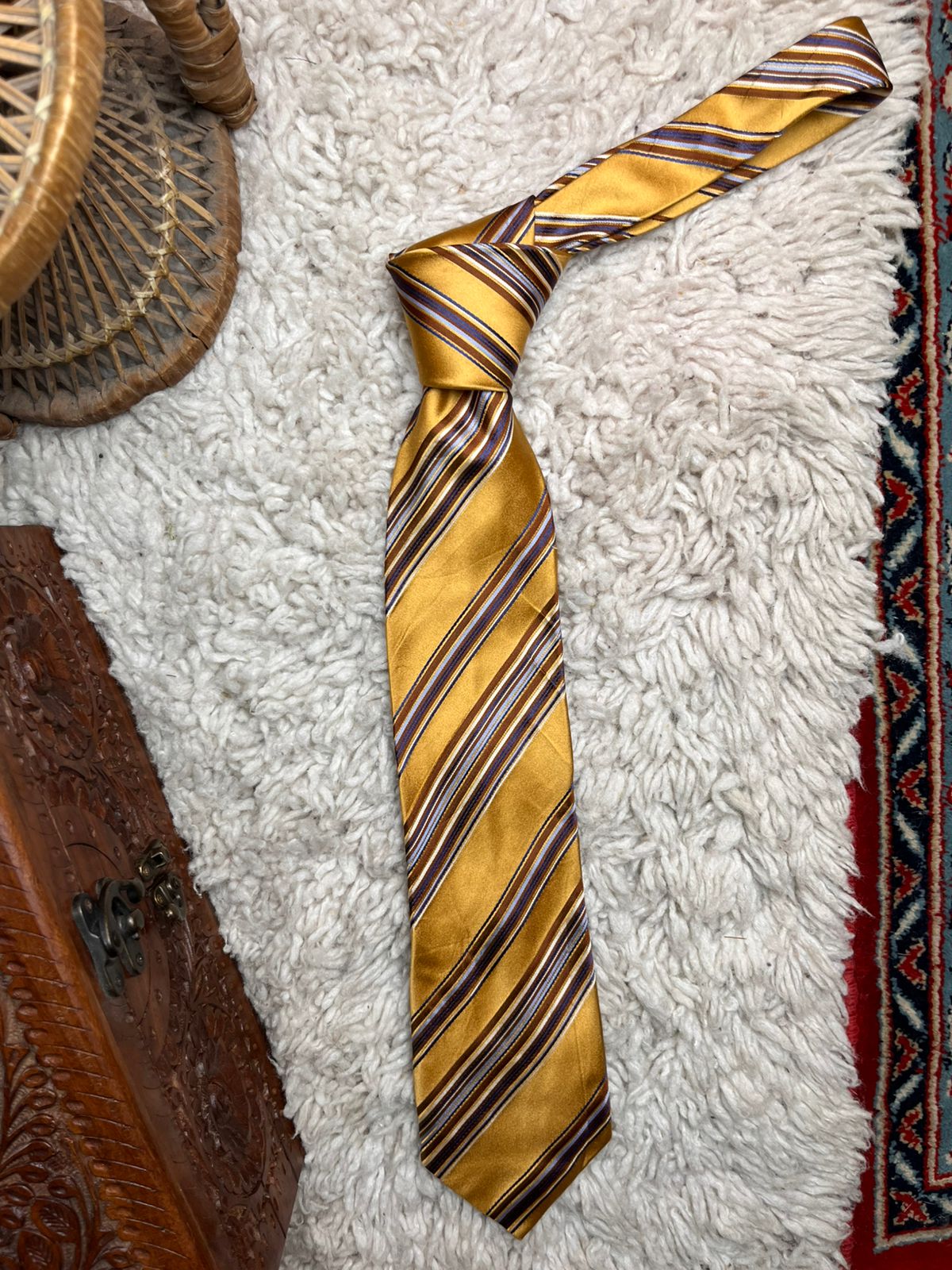 J. PLOENES Gold Mustard Brown Striped TIE