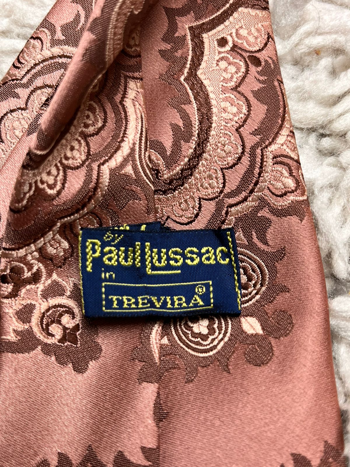 Vintage PAUL LUSSAC in TREVIRA Pink Mauve Paisley Patterned TIE