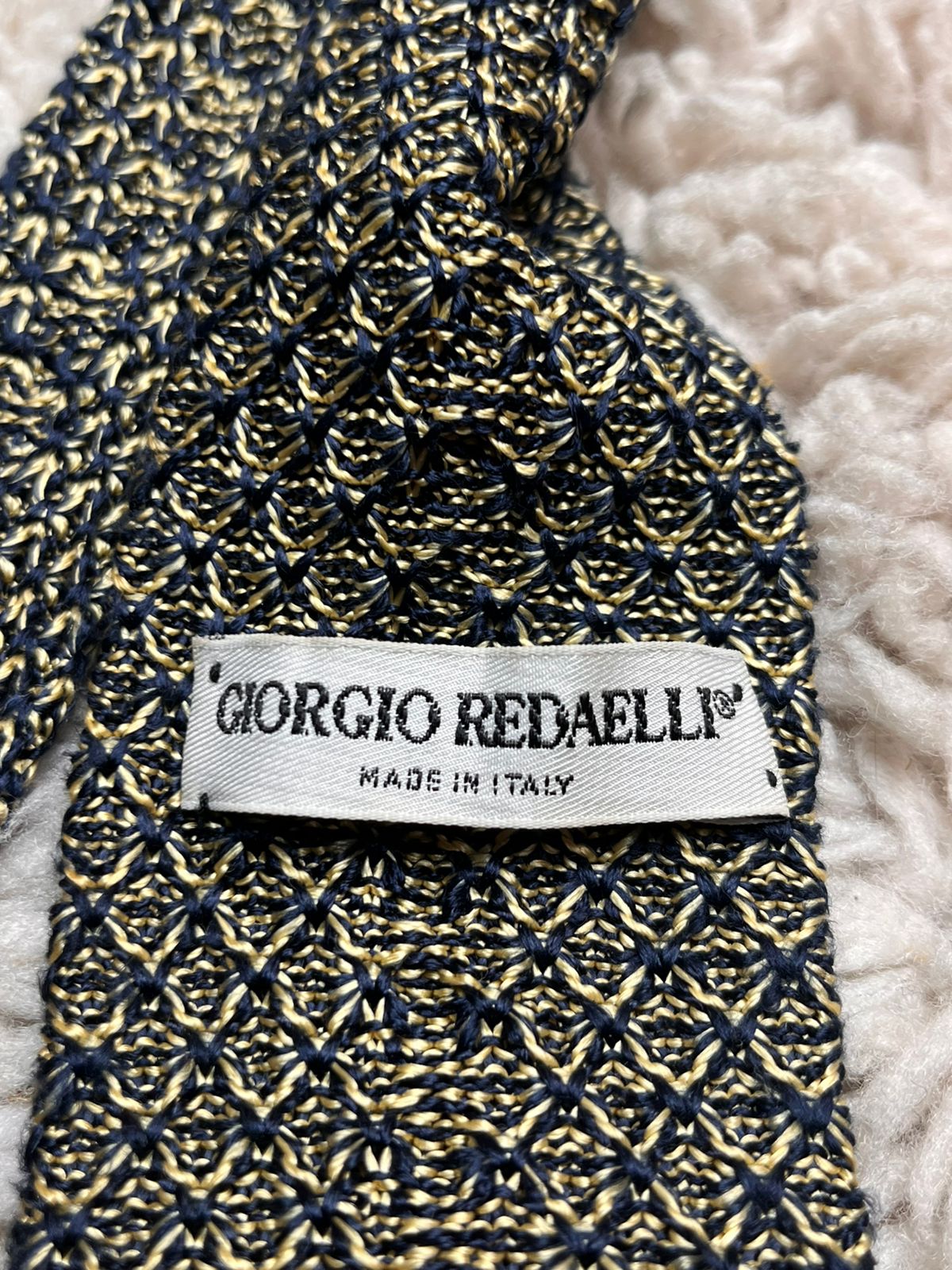 GIORGIO REDAELLI Italy Gold Navy Blue Textured Woven Knit TIE