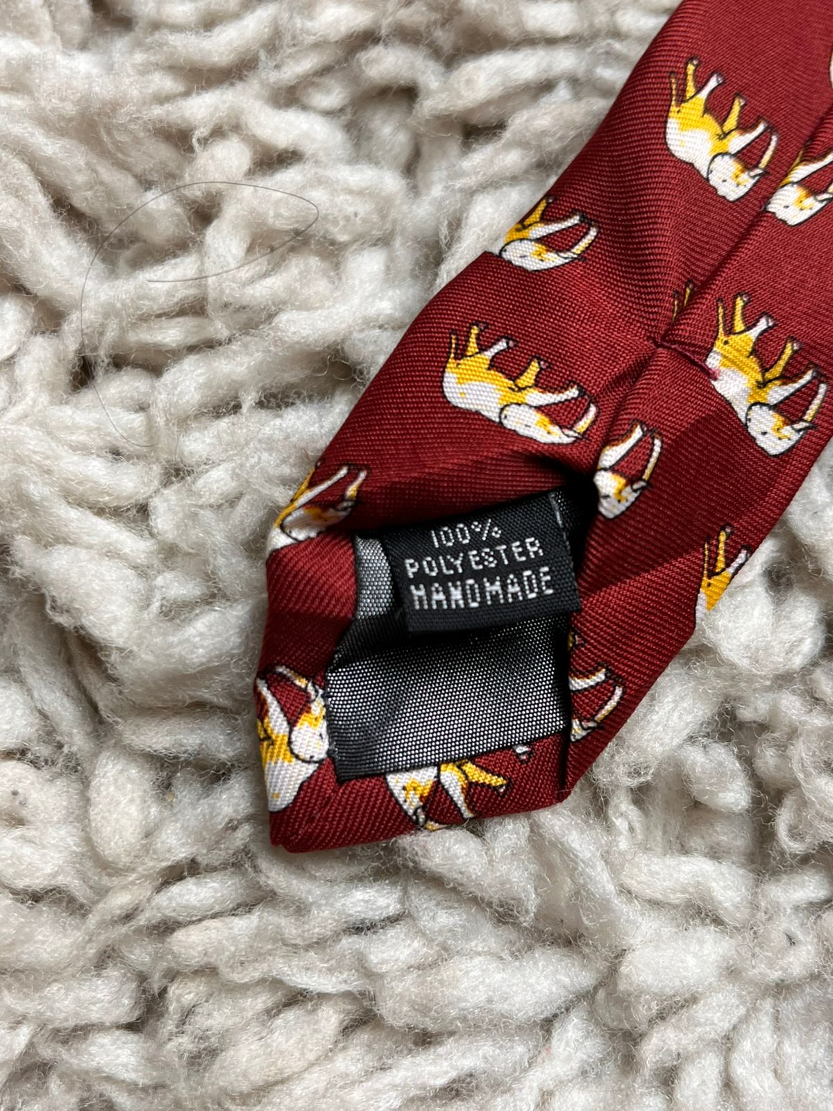 Into Africa Handmade Burgundy Red Elephant Animal Print Polyester Neck Tie