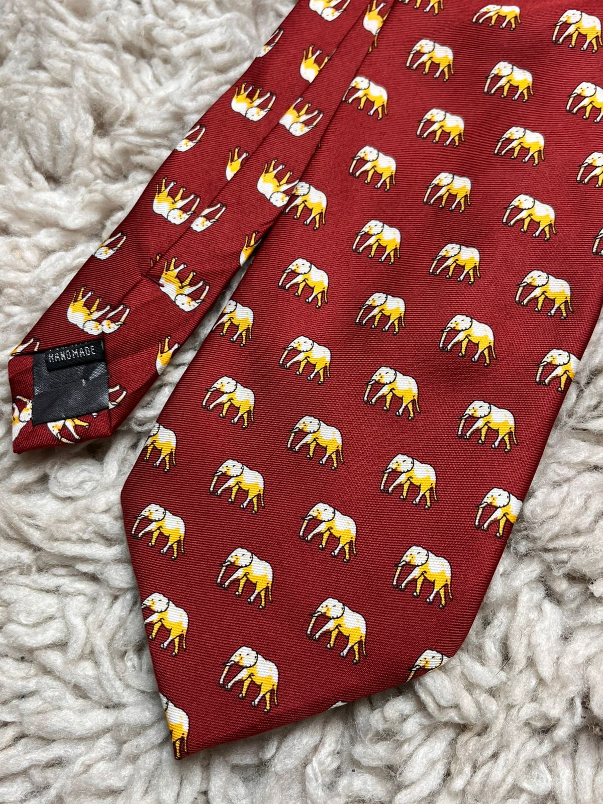 Into Africa Handmade Burgundy Red Elephant Animal Print Polyester Neck Tie