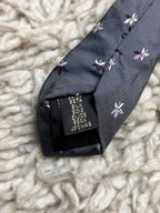 Eterna Excellent Dark Gray Silk Embroidered Floral Star Pattern Tie