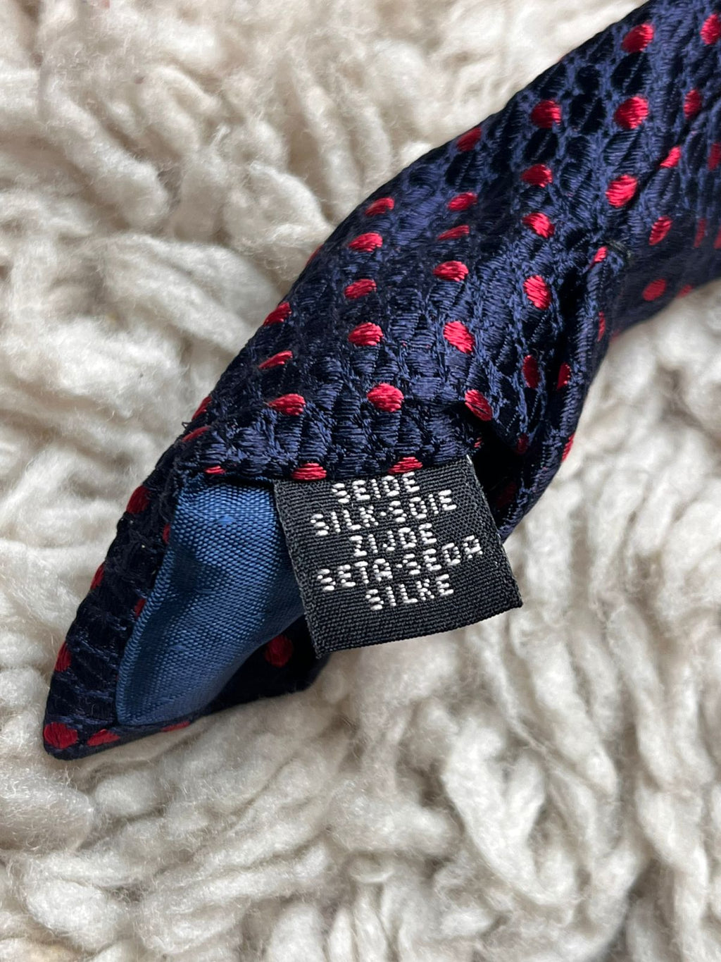 Derby Navy Blue Red Polka Dot Textured Weave TIE