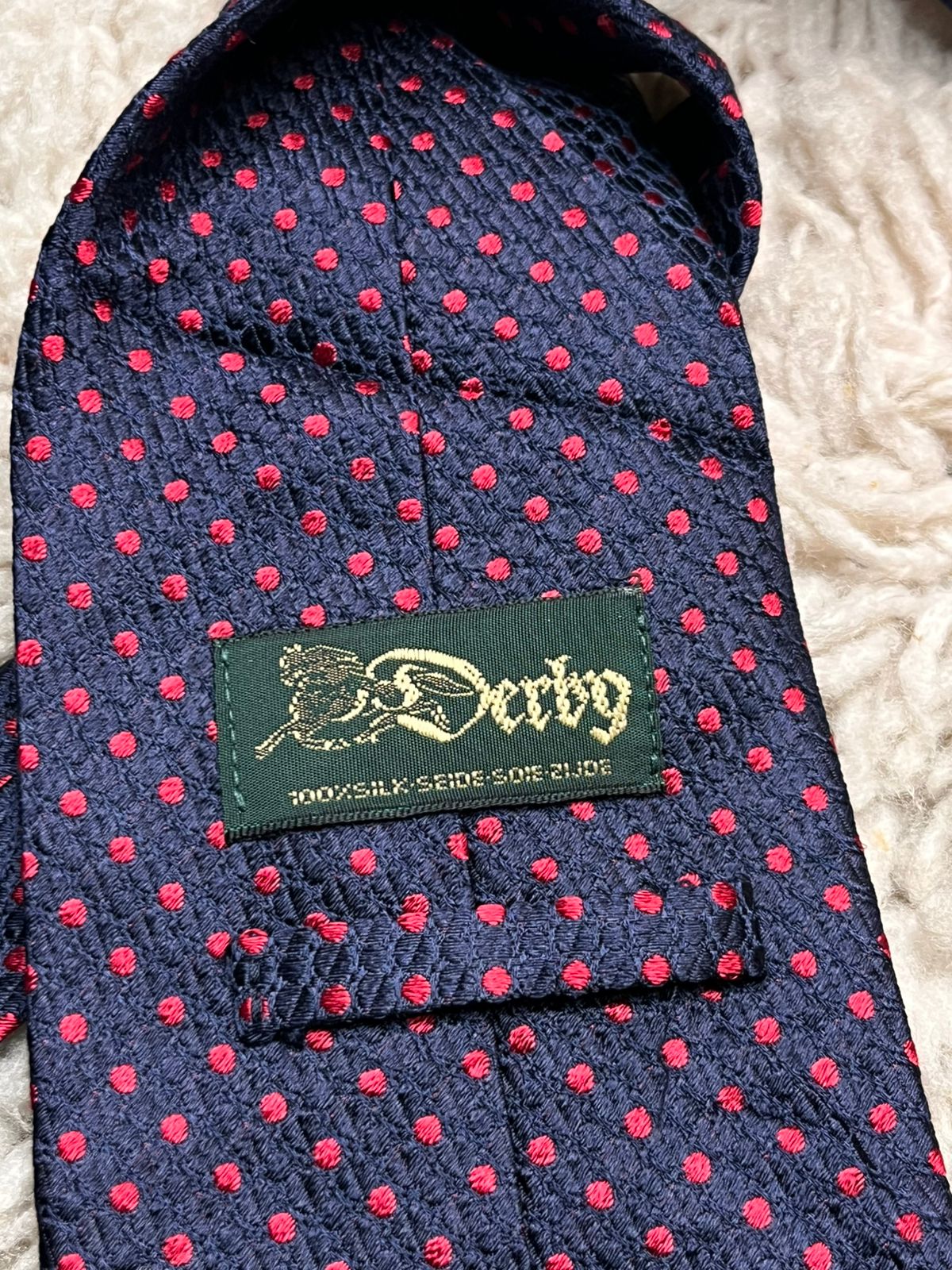 Derby Navy Blue Red Polka Dot Textured Weave TIE