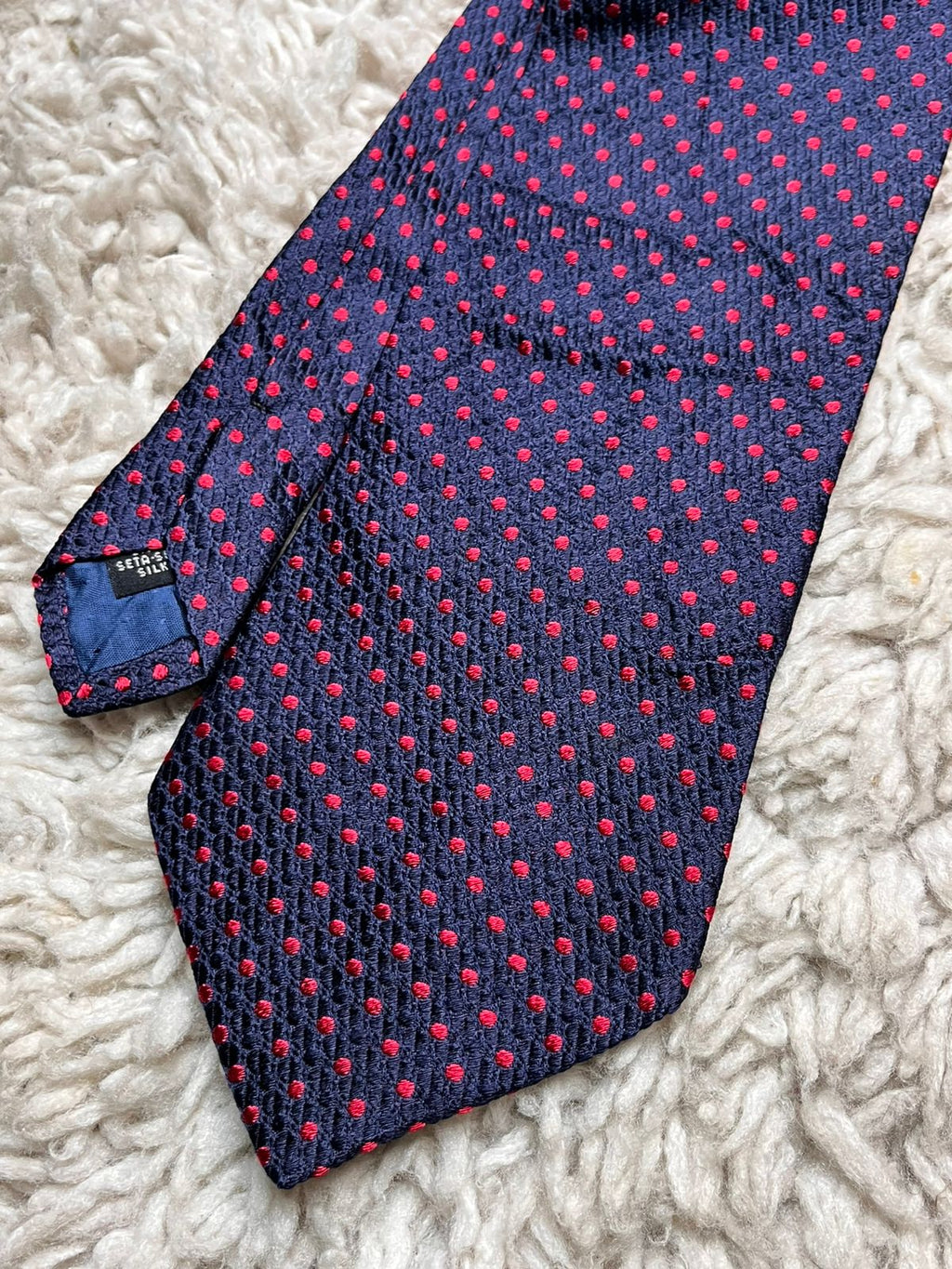 Derby Navy Blue Red Polka Dot Textured Weave TIE