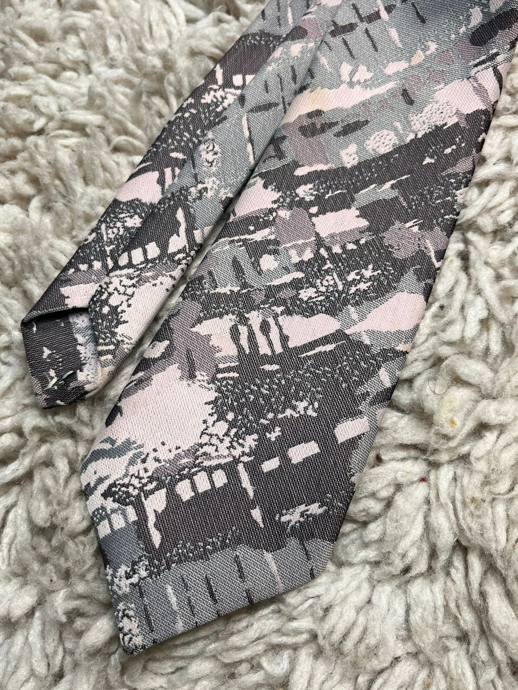 Vintage Abstract Textured Geometric Pattern Grey Pink & Charcoal TIE