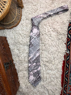 Vintage Abstract Textured Geometric Pattern Grey Pink & Charcoal TIE