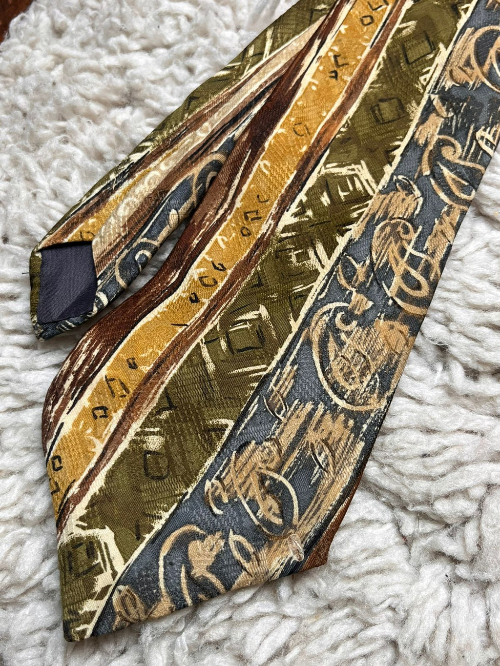 Vintage All Silk Abstract Geometric Earth Tone TIE