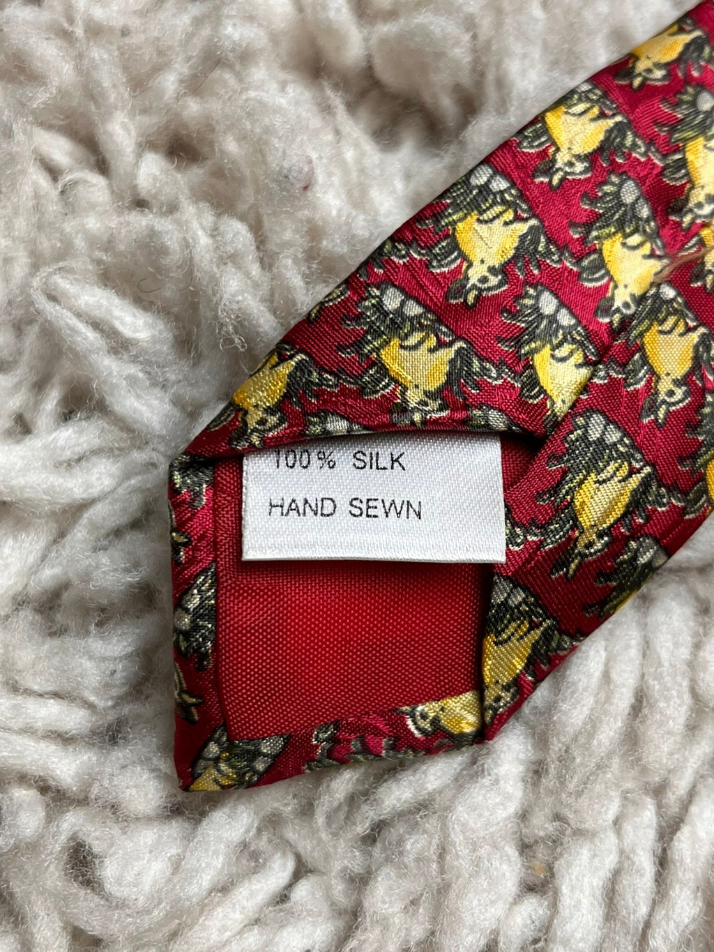 Threads of Silk London Red Bunny Rabbit Animal Print Hand Sewn TIE