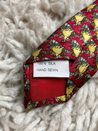 Threads of Silk London Red Bunny Rabbit Animal Print Hand Sewn TIE