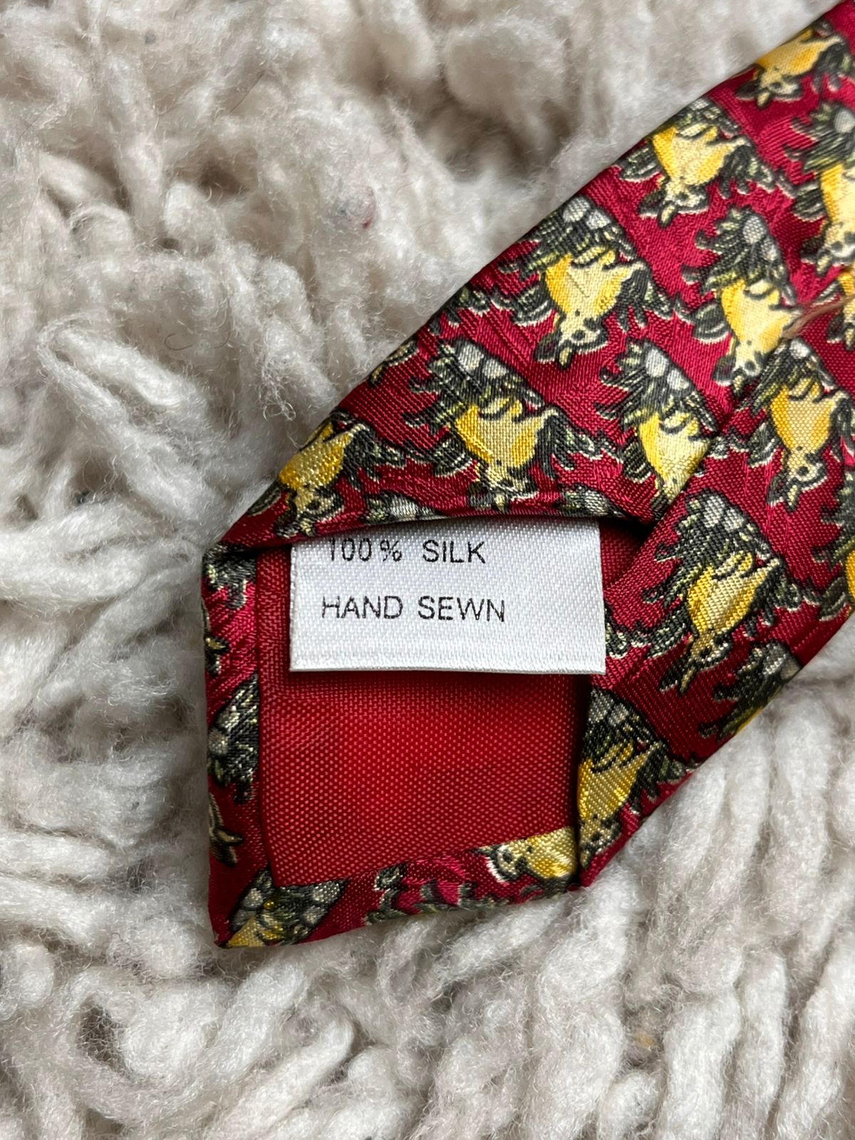 Threads of Silk London Red Bunny Rabbit Animal Print Hand Sewn TIE