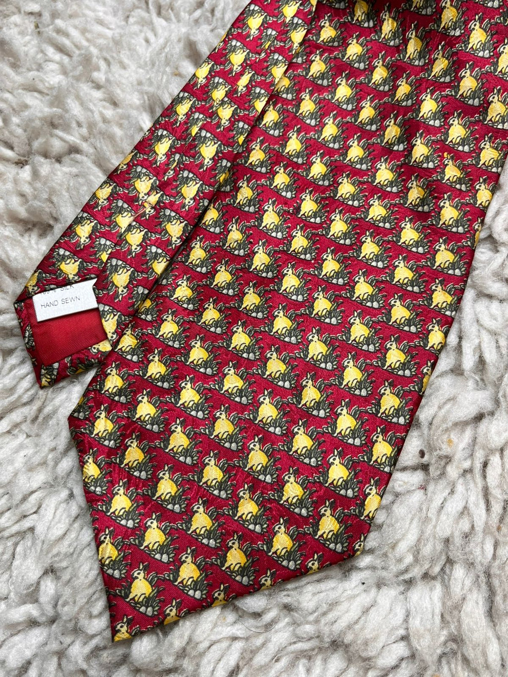 Threads of Silk London Red Bunny Rabbit Animal Print Hand Sewn TIE