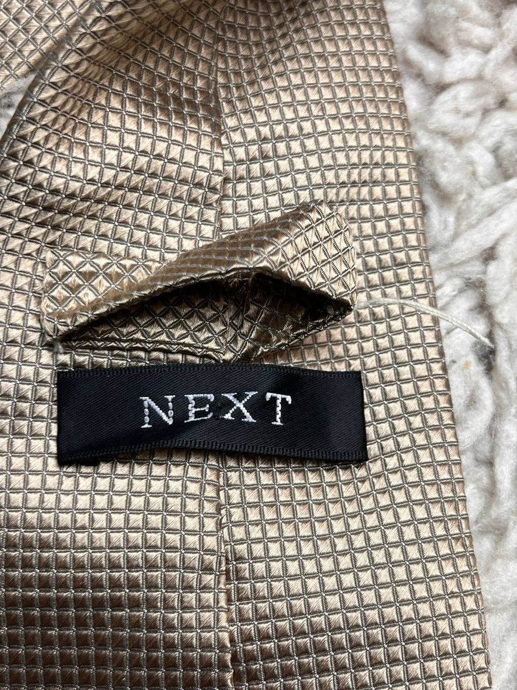 Next Champagne Gold Textured Micro Grid TIE
