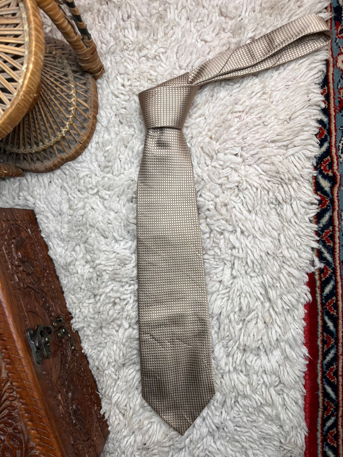 Next Champagne Gold Textured Micro Grid TIE