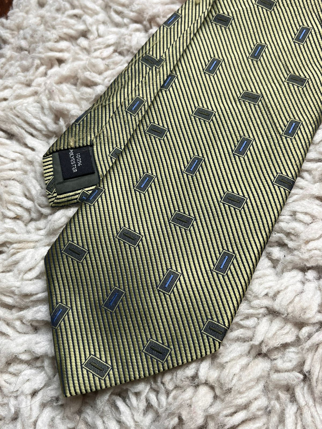 Fletcher's Gallery Olive Green Gold Geometric Rectangles Vintage Style TIE