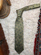 Fletcher's Gallery Olive Green Gold Geometric Rectangles Vintage Style TIE