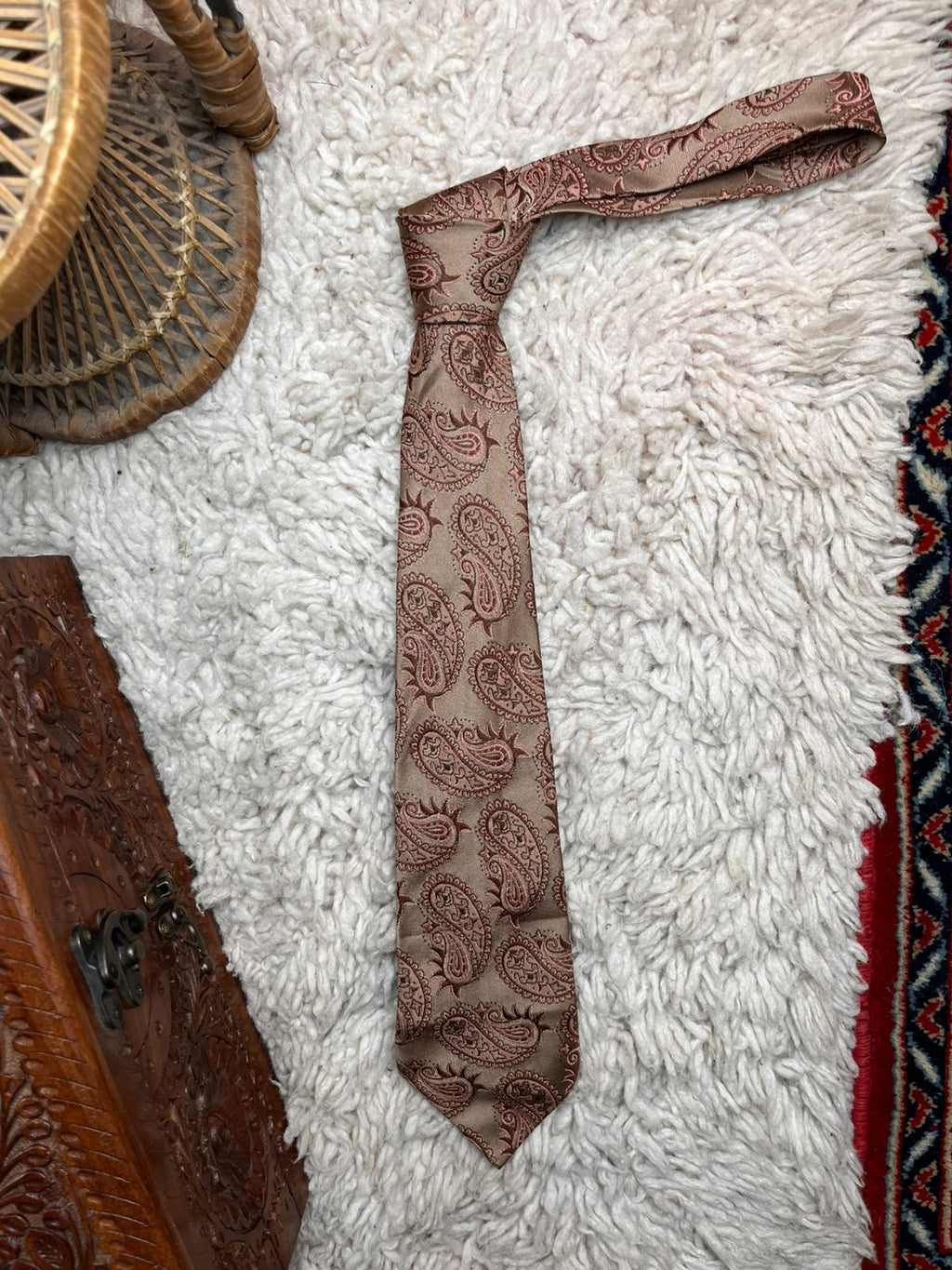 Topman Tan Brown & Pink Large Paisley Pattern TIE