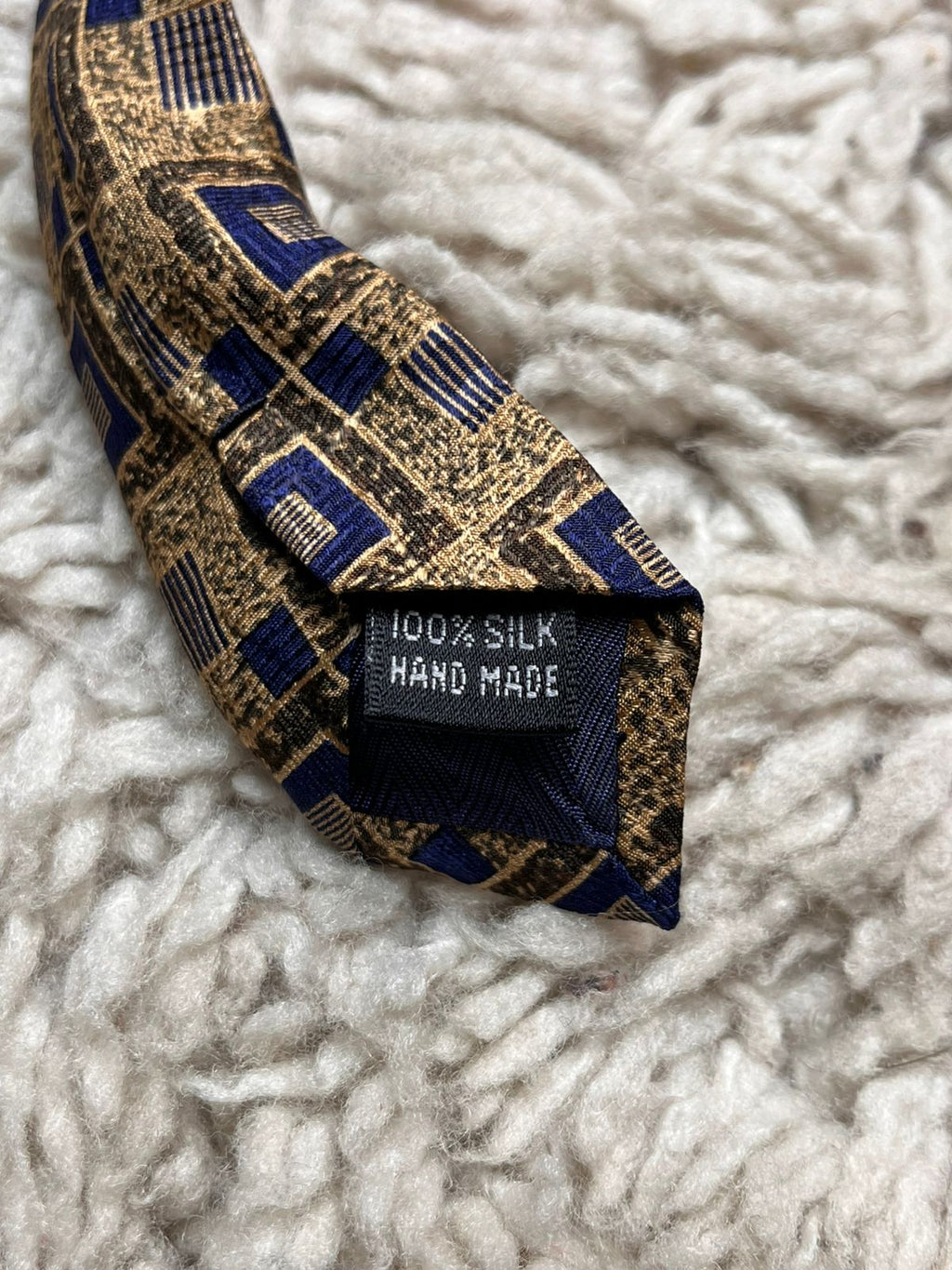 SILKWORM London Gold Blue Geometric Pattern TIE