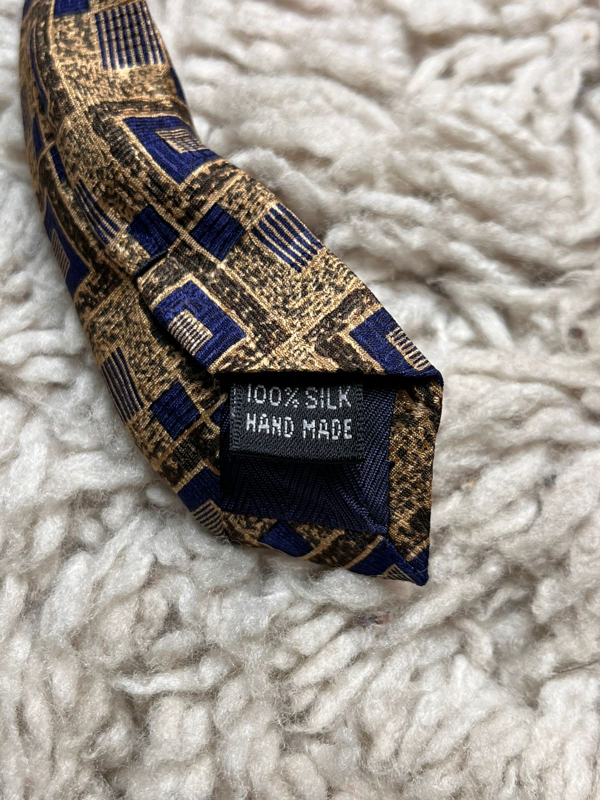 SILKWORM London Gold Blue Geometric Pattern TIE