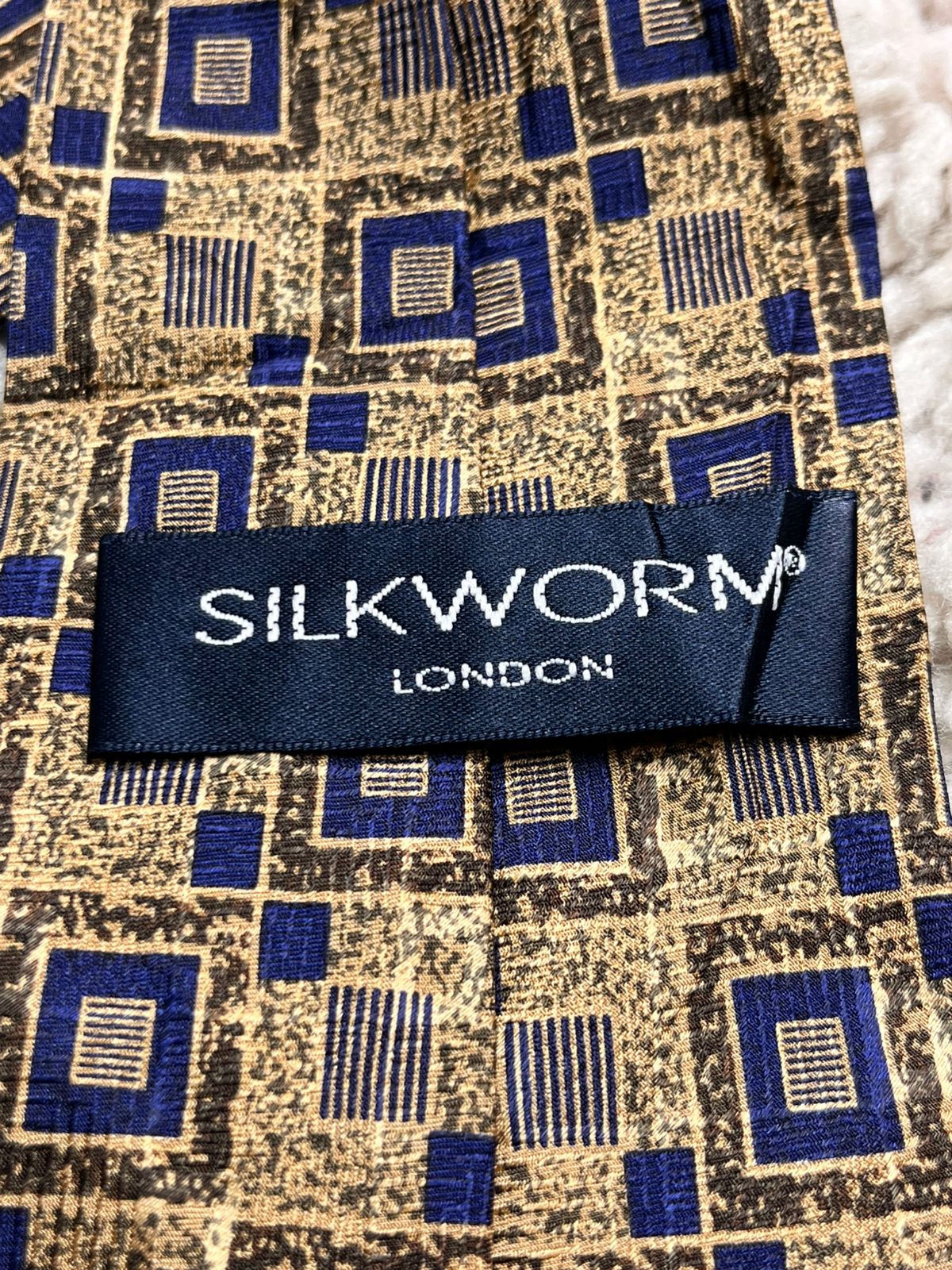 SILKWORM London Gold Blue Geometric Pattern TIE