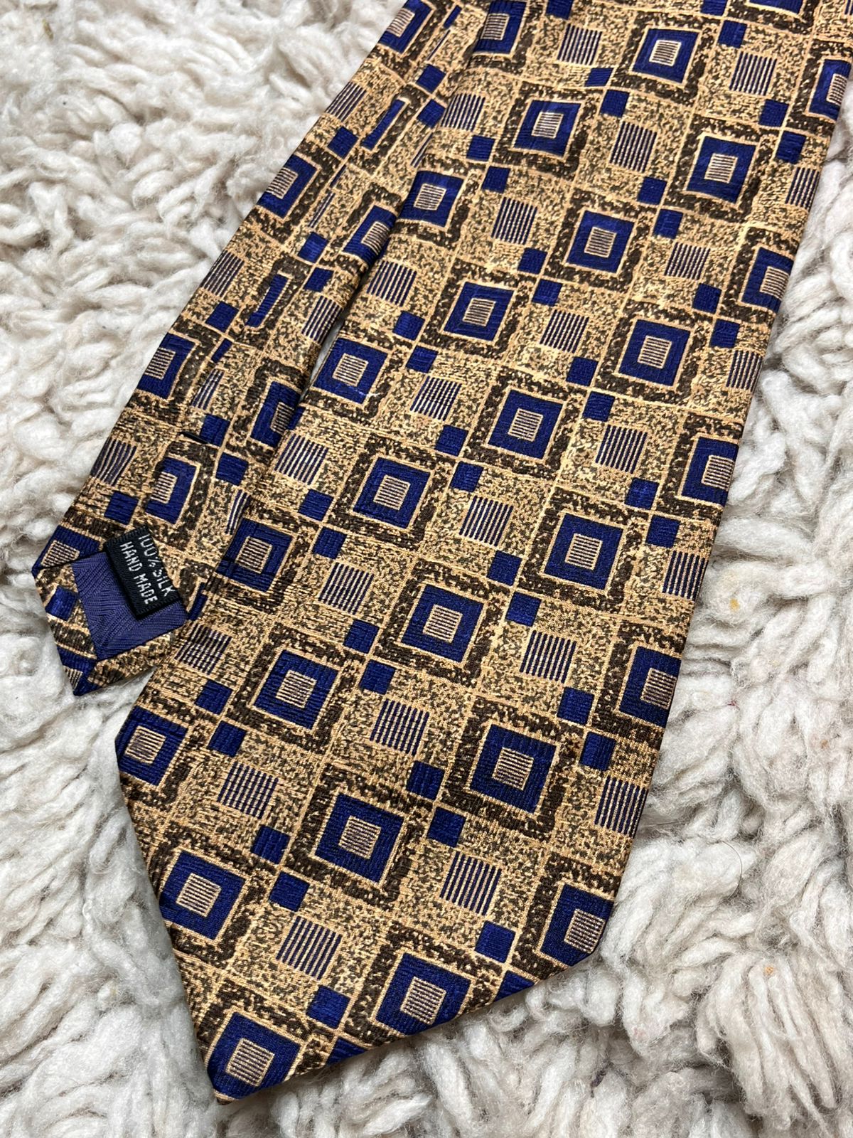 SILKWORM London Gold Blue Geometric Pattern TIE