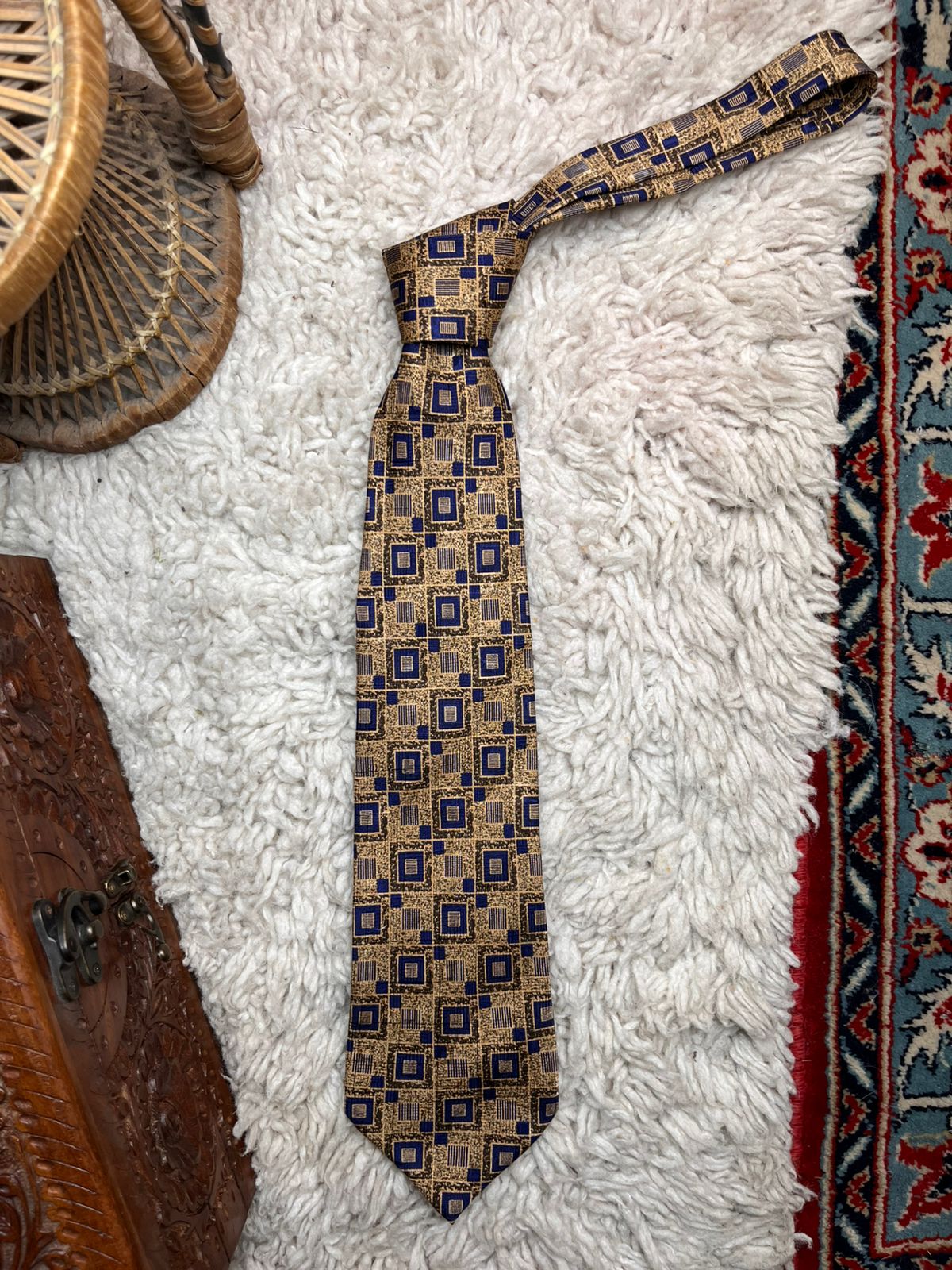 SILKWORM London Gold Blue Geometric Pattern TIE