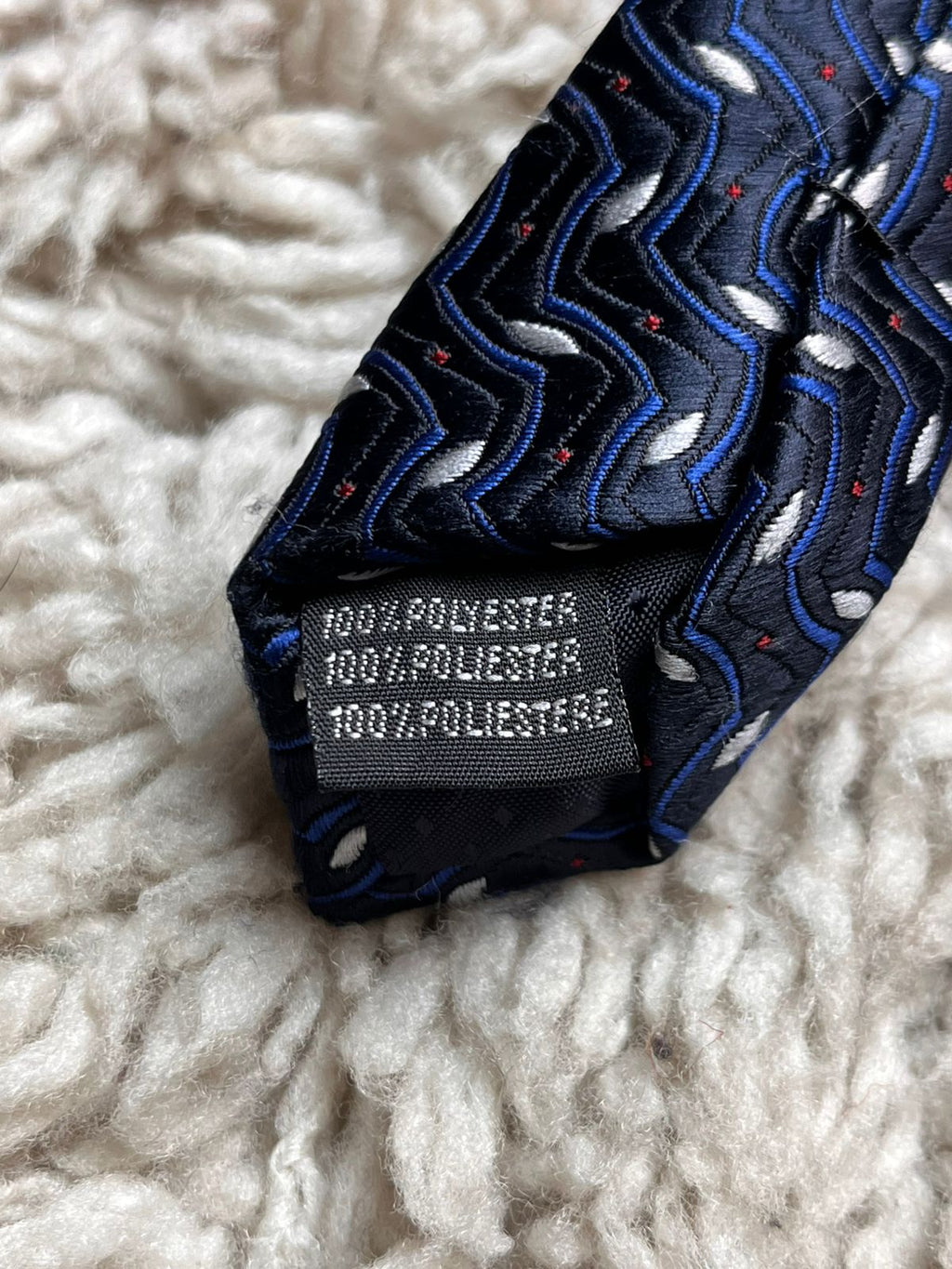 Navy Blue Silver Geometric Zig Zag Wavy Abstract Pattern TIE