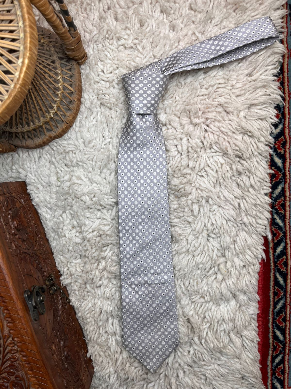 Bogart Silver Grey Geometric Medallion Classic TIE