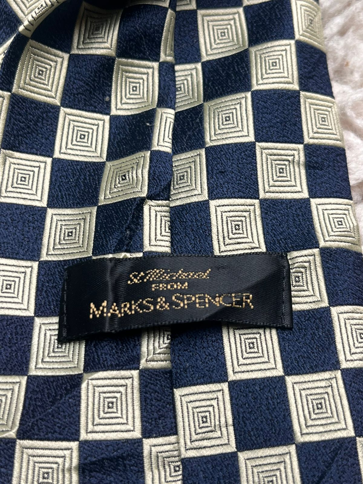 Vintage ST MICHAEL Marks & Spencer Geometric Squares Polyester TIE