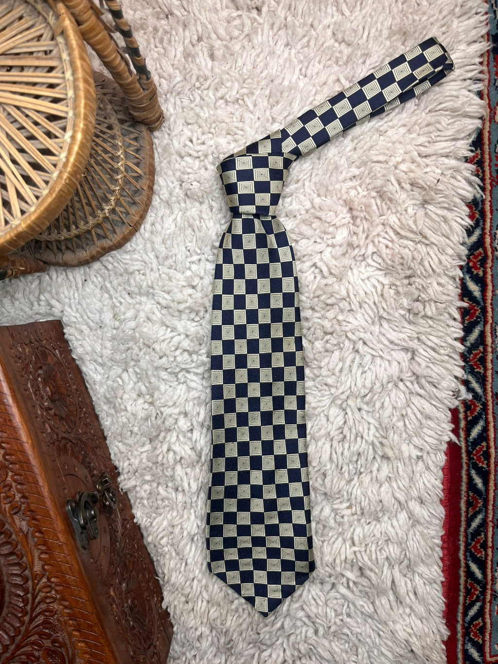 Vintage ST MICHAEL Marks & Spencer Geometric Squares Polyester TIE