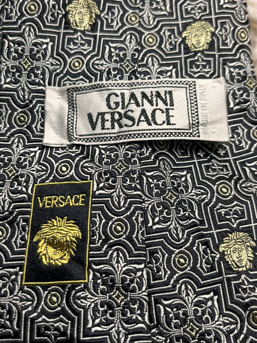 Gianni Versace Black Silver Medusa Head Silk TIE
