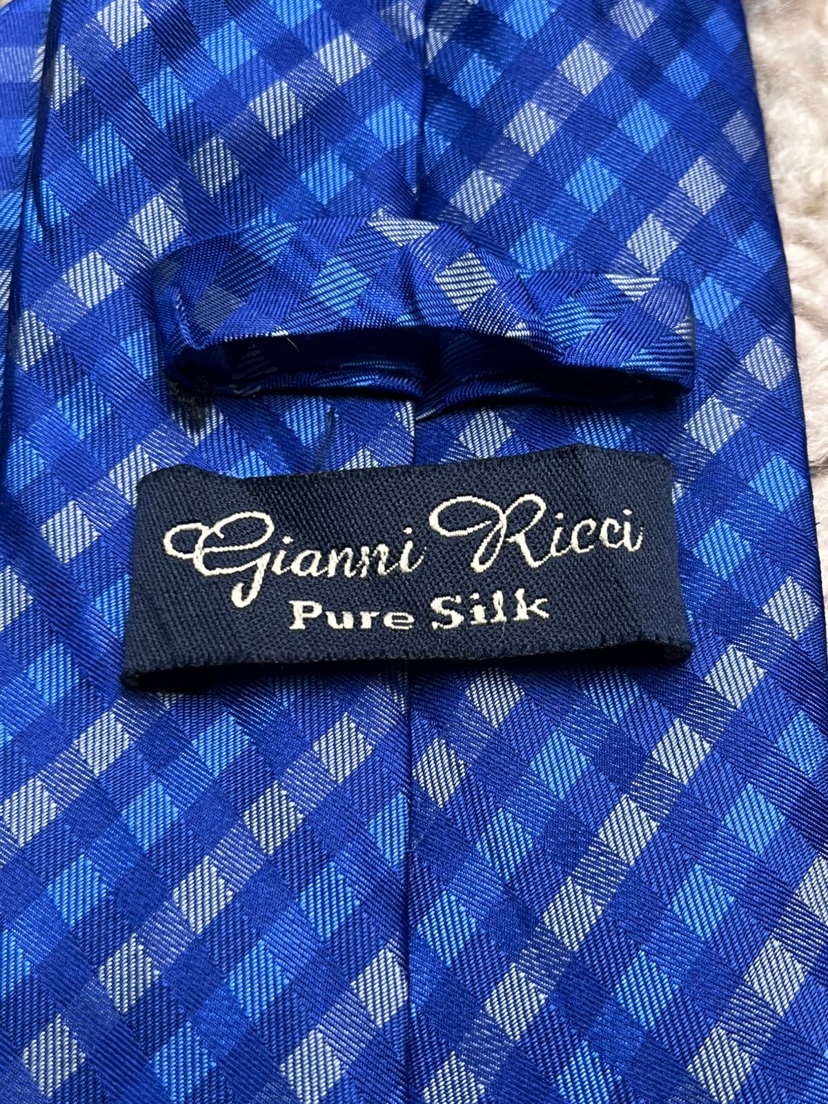 Gianni Ricci Blue Gingham Plaid Check Tie