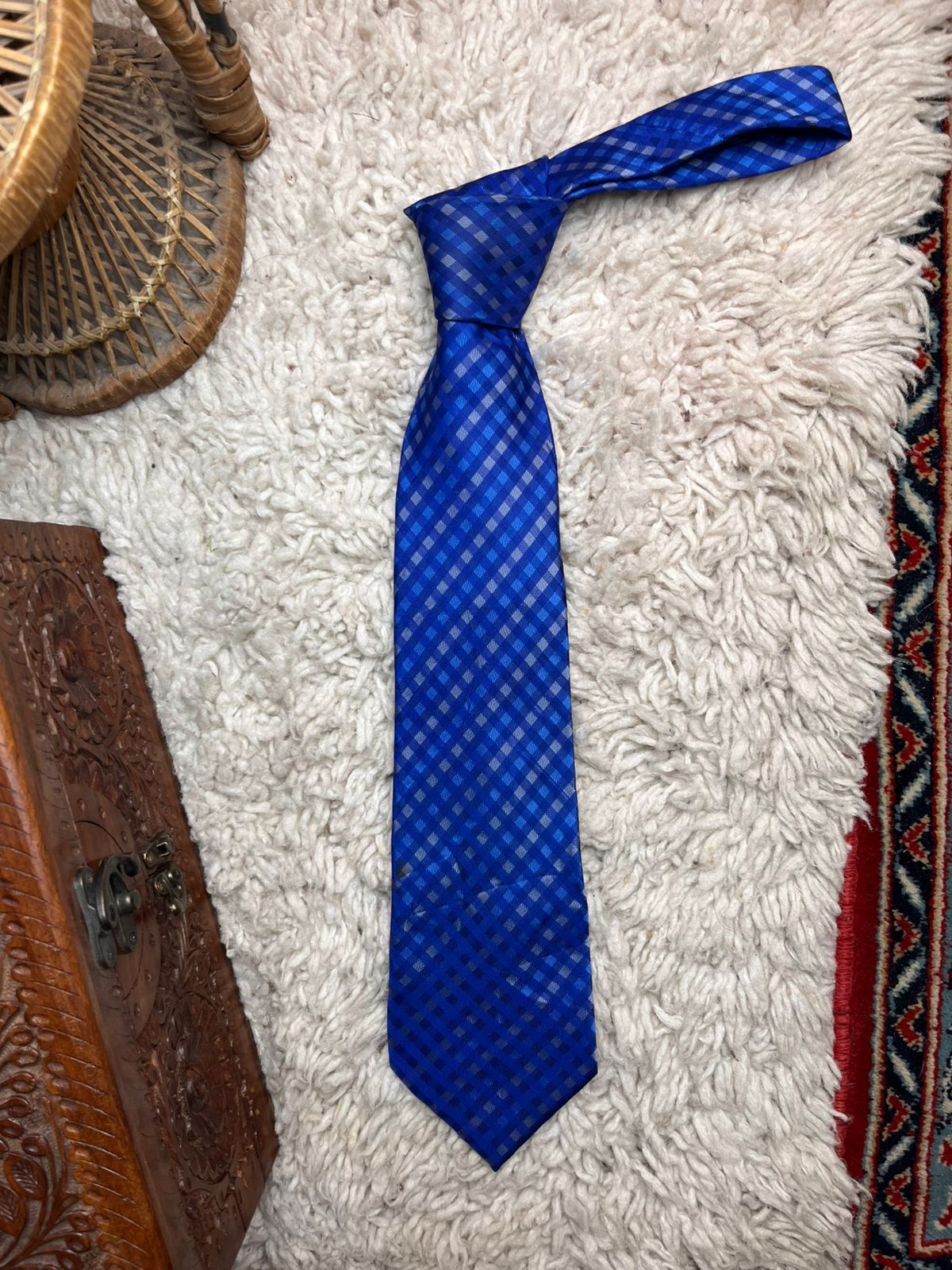 Gianni Ricci Blue Gingham Plaid Check Tie