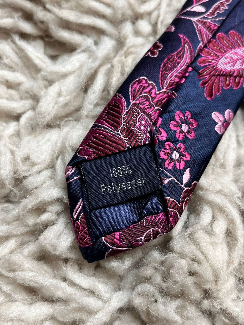 L.A. Smith Navy Blue Pink Floral Rose Pattern Tie