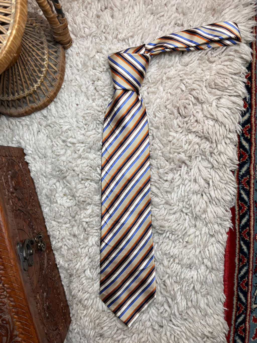 Zazzi Gold Orange Blue Striped Tie