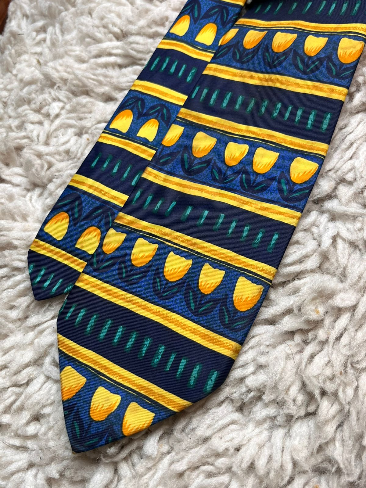Burton Vintage Navy Yellow Tulip Floral Stripe Pattern TIE
