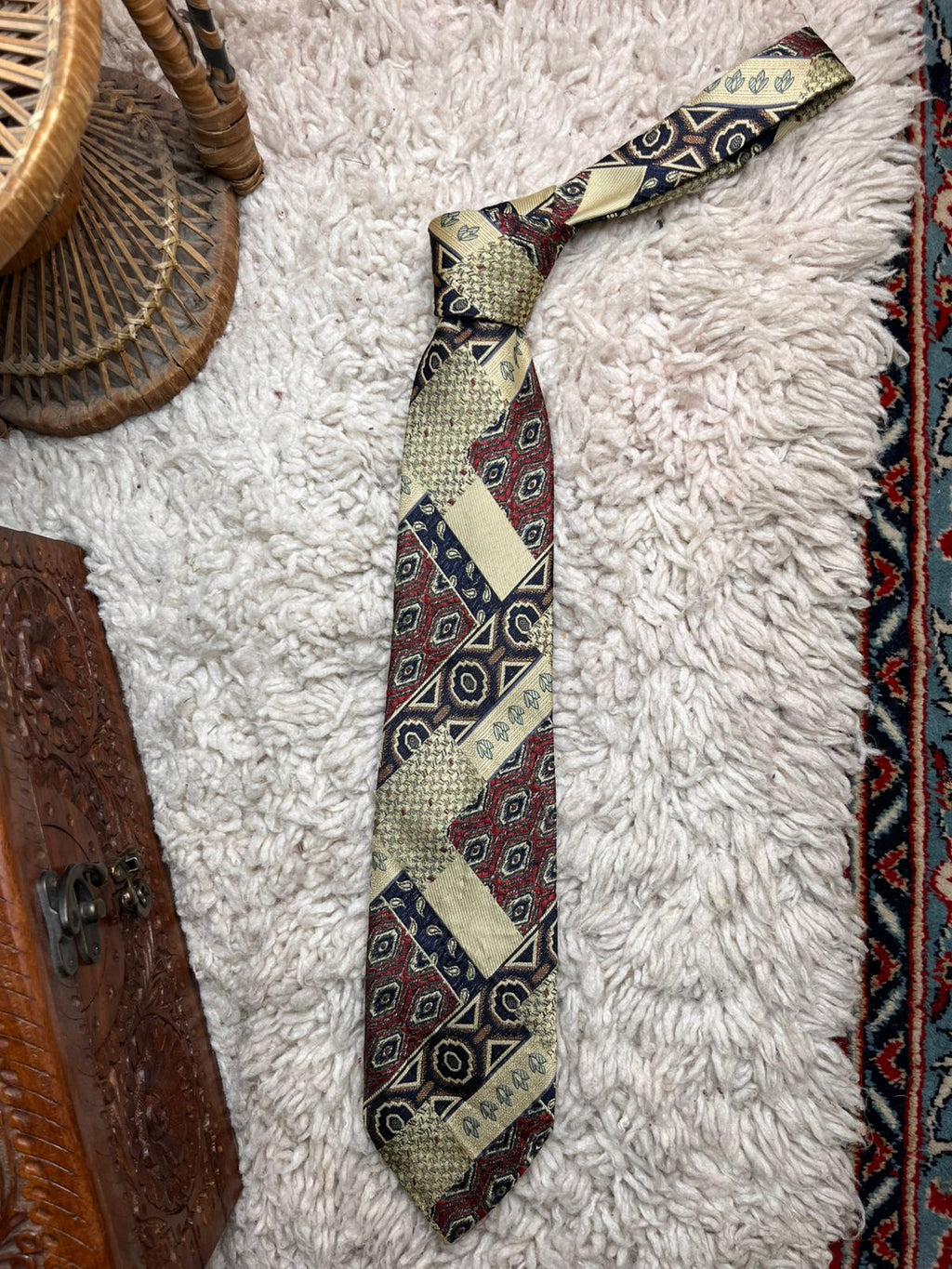 Gino Pompeii Vintage Geometric Diamond Square Pattern TIE