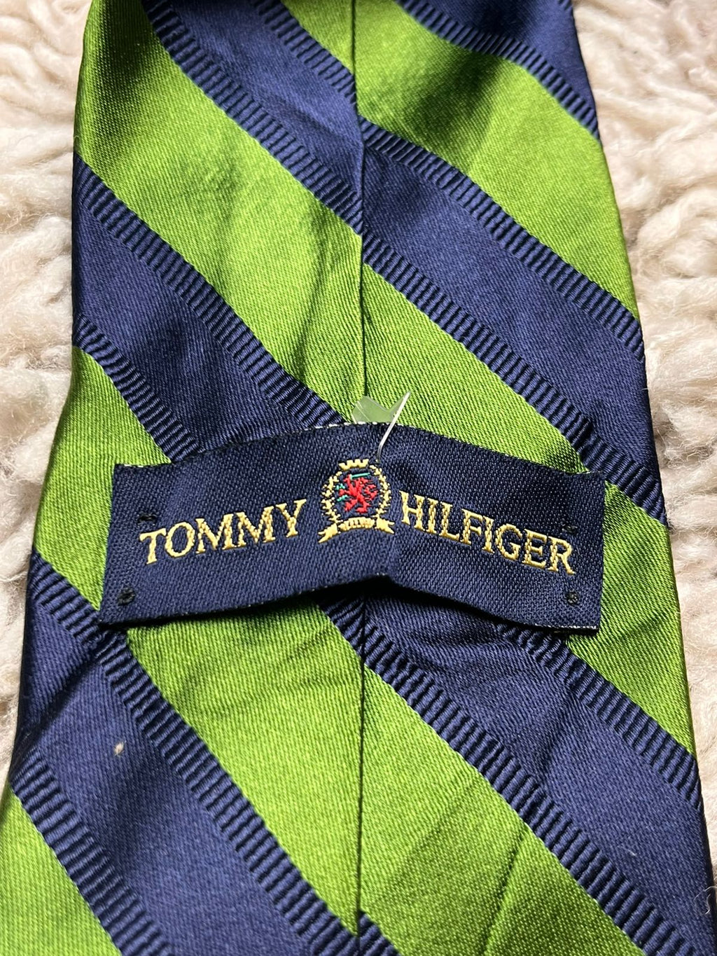 Vintage Tommy Hilfiger Navy Blue & Lime Green Repp Stripe TIEi